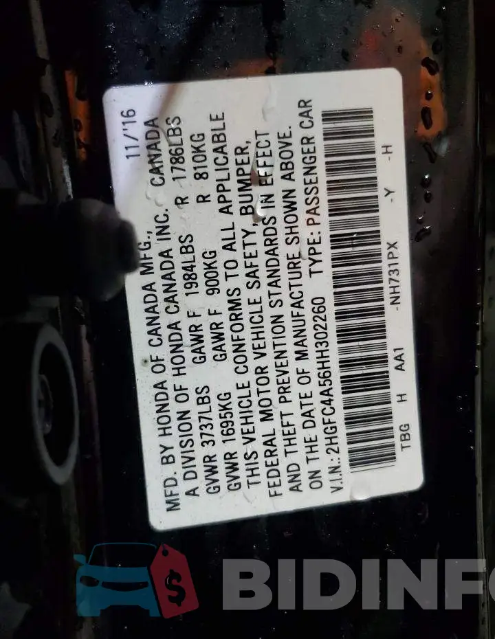 2HGFC4A56HH302260 Photo# 13