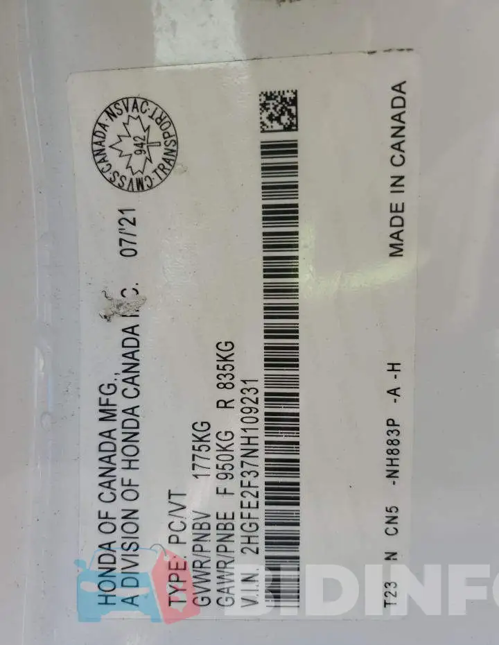 2HGFE2F37NH109231 Photo# 13