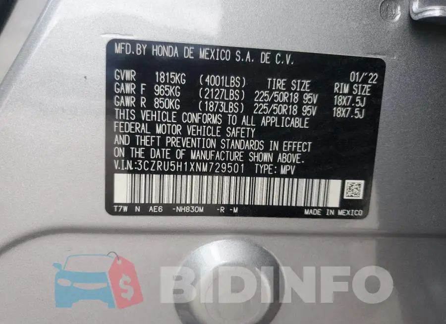 3CZRU5H1XNM729501 Photo# 12