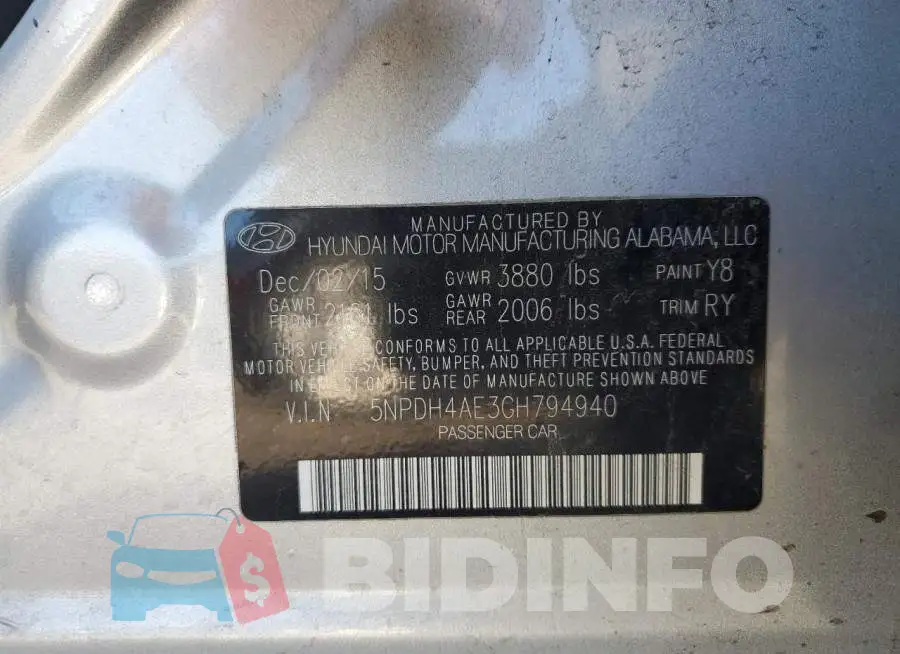 5NPDH4AE3GH794940 Photo# 12