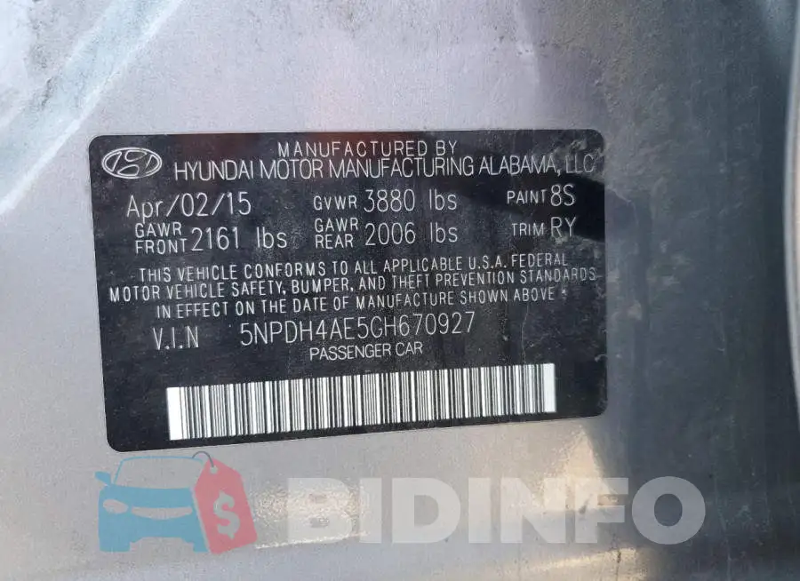 5NPDH4AE5GH670927 Photo# 12