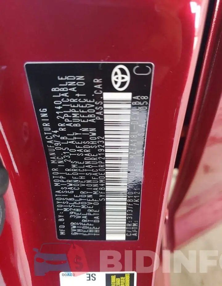 5YFB4MDE0RP219232 Photo# 12