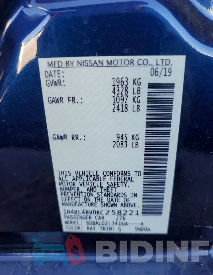 1N4BL4BV0KC258221 Photo# 12