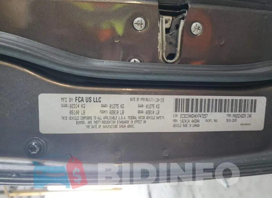 2C3CCAAGXKH747257 Photo# 12
