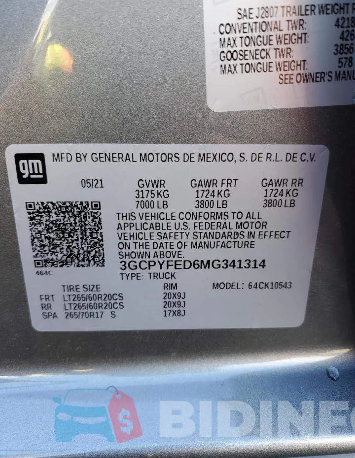 3GCPYFED6MG341314 Photo# 12