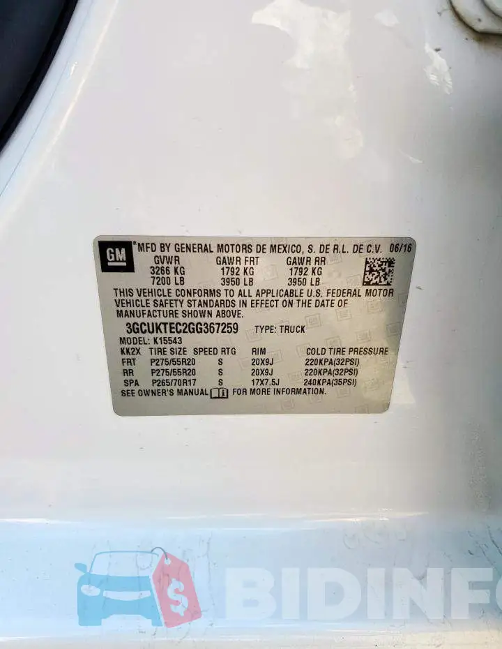 3GCUKTEC2GG367259 Photo# 12