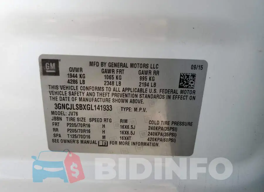 3GNCJLSBXGL141933 Photo# 14