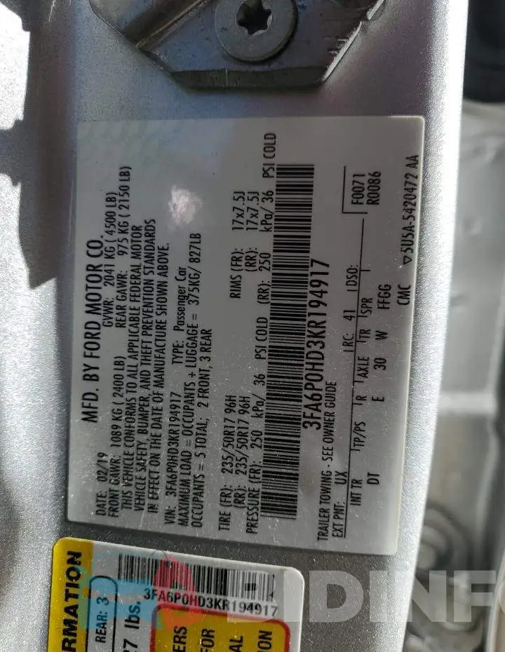 3FA6P0HD3KR194917 Photo# 12