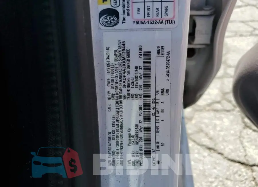 3FADP4AJXKM129445 Photo# 12