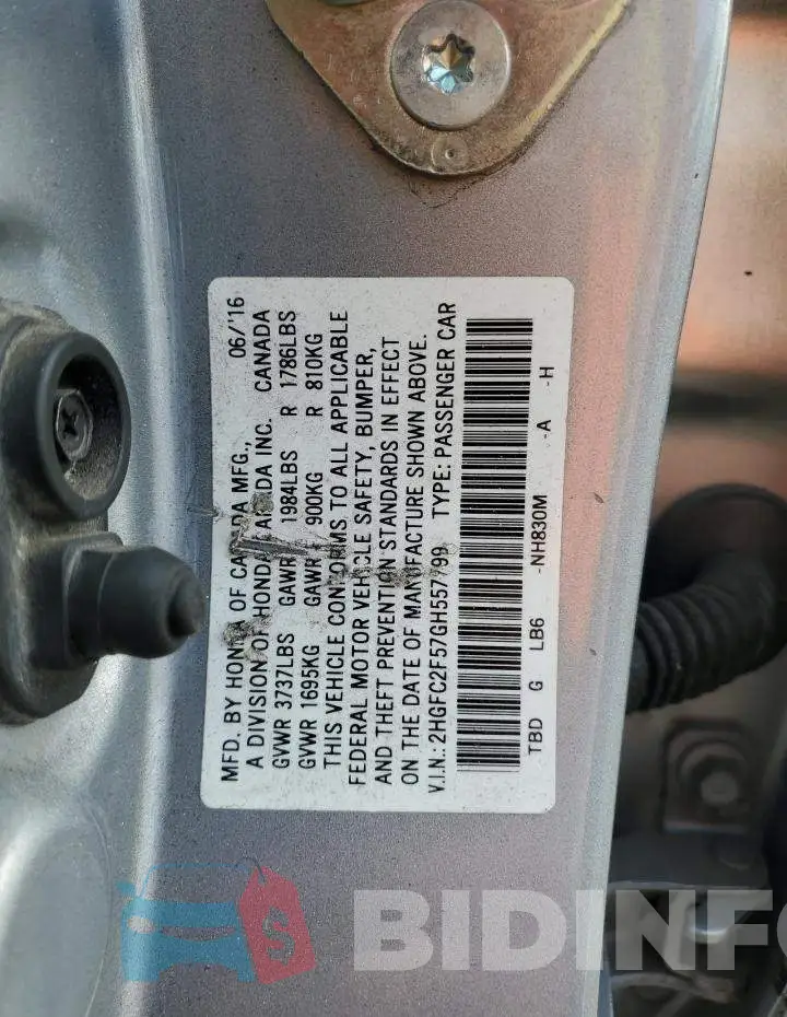 2HGFC2F57GH557799 Photo# 13