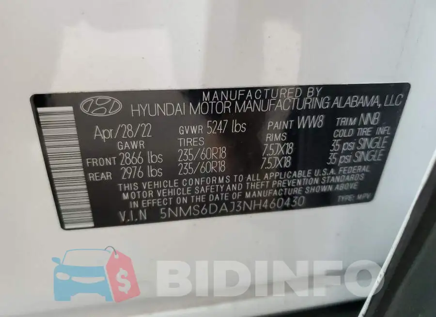 5NMS6DAJ3NH460430 Photo# 13