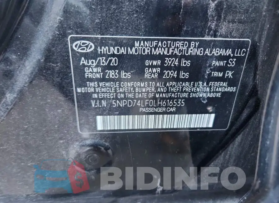 5NPD74LF0LH616535 Photo# 13
