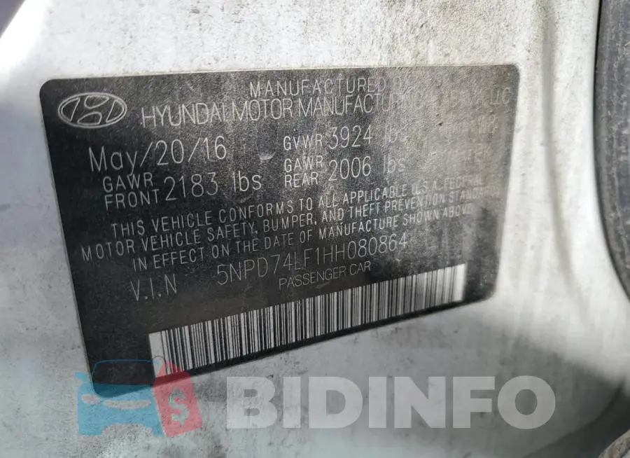 5NPD74LF1HH080864 Photo# 13