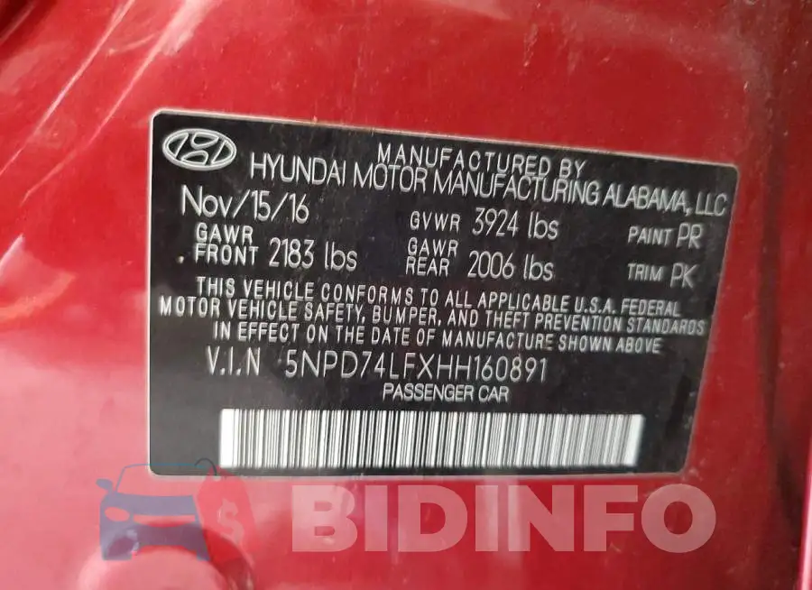 5NPD74LFXHH160891 Photo# 12