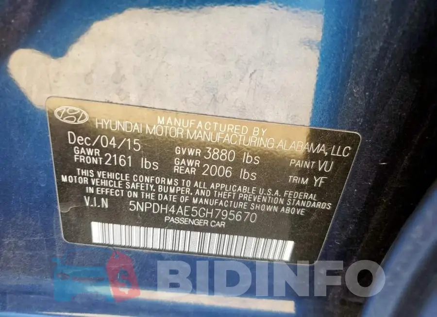 5NPDH4AE5GH795670 Photo# 12