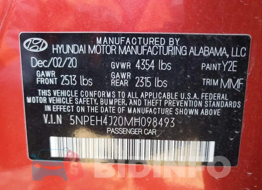 5NPEH4J20MH098493 Photo# 13