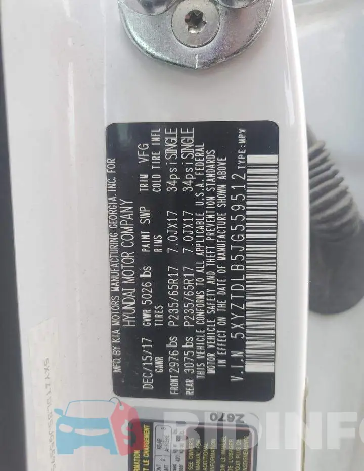 5XYZTDLB5JG559512 Photo# 13