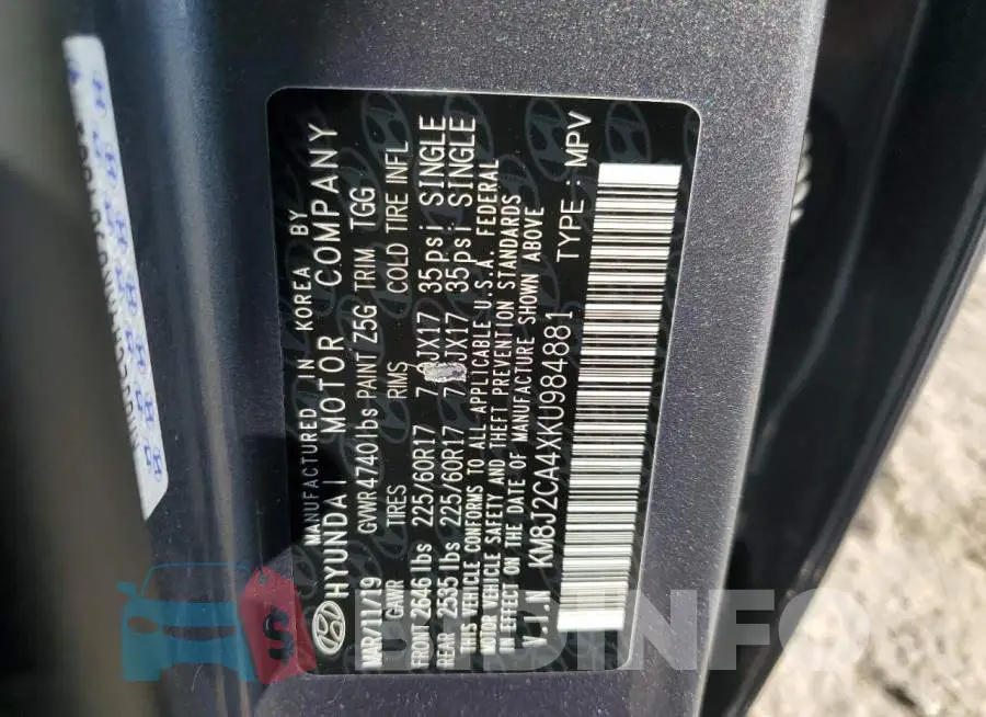 KM8J2CA4XKU984881 Photo# 13