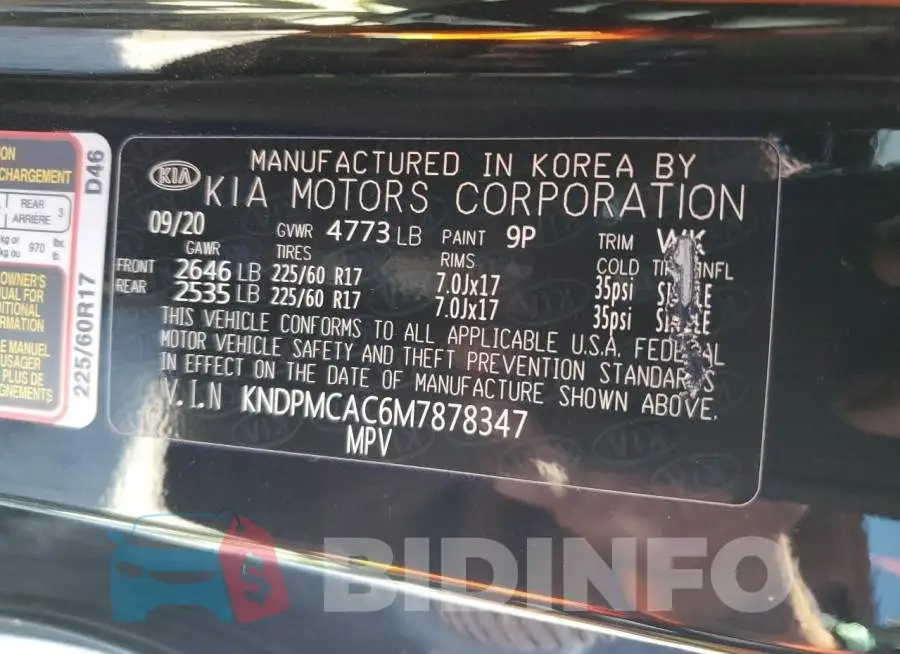 KNDPMCAC6M7878347 Photo# 14