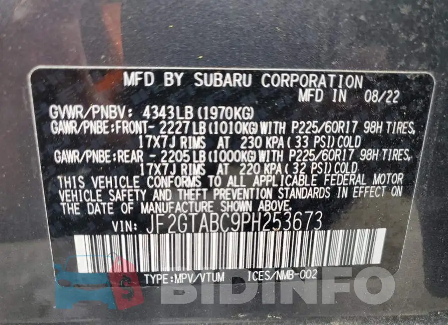 JF2GTABC9PH253673 Photo# 14