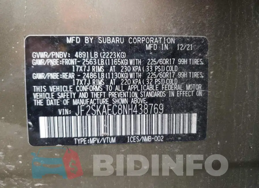 JF2SKAEC8NH438769 Photo# 13