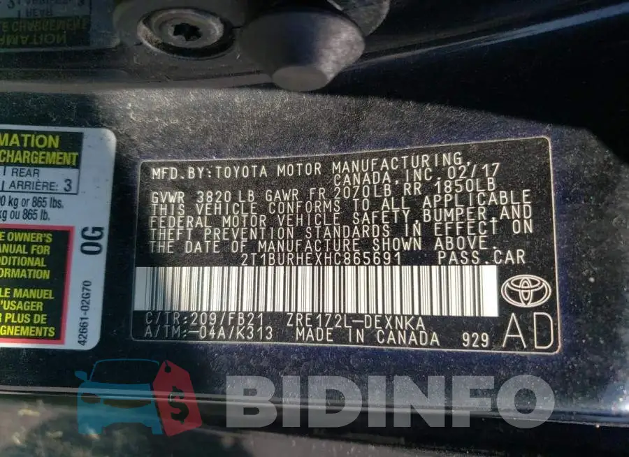 2T1BURHEXHC865691 Photo# 12