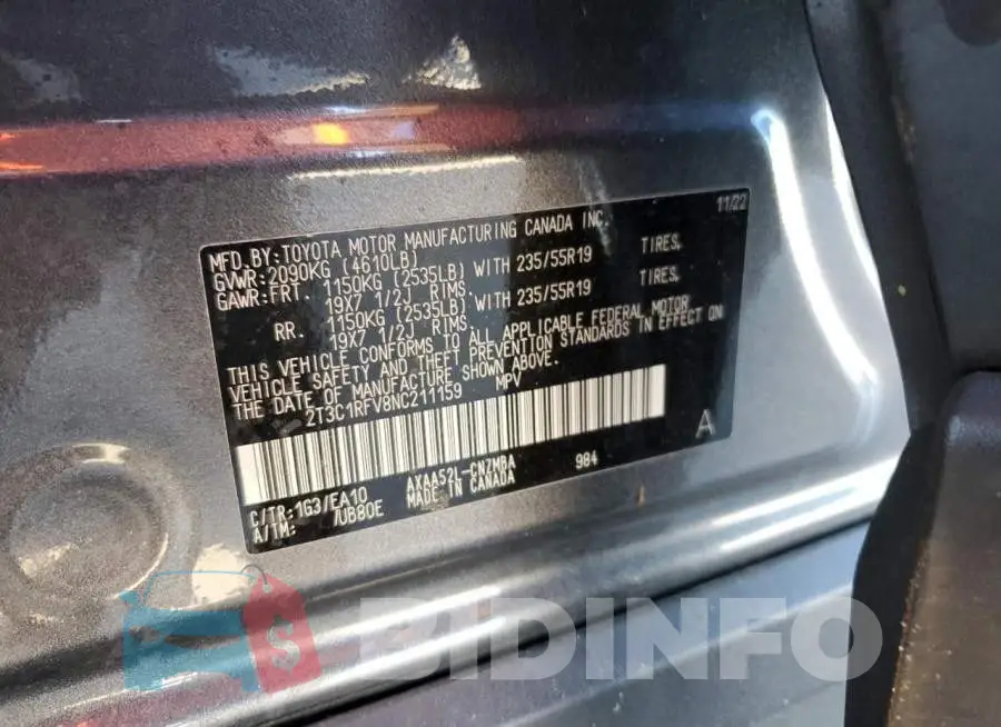 2T3C1RFV8NC211159 Photo# 13