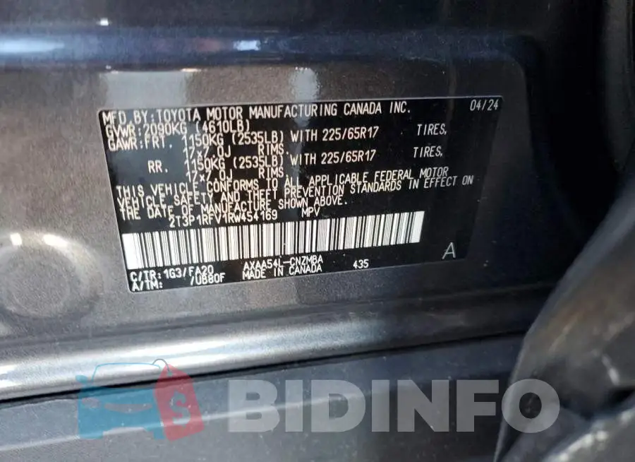 2T3P1RFV1RW454169 Photo# 13