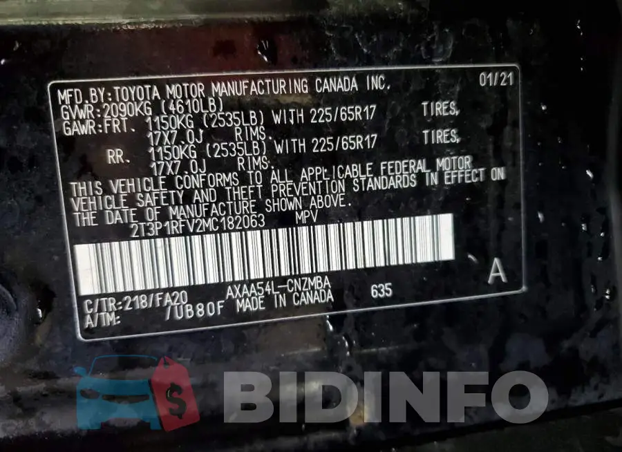 2T3P1RFV2MC182063 Photo# 13