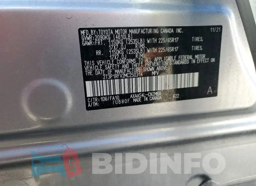 2T3P1RFV2MC250314 Photo# 13