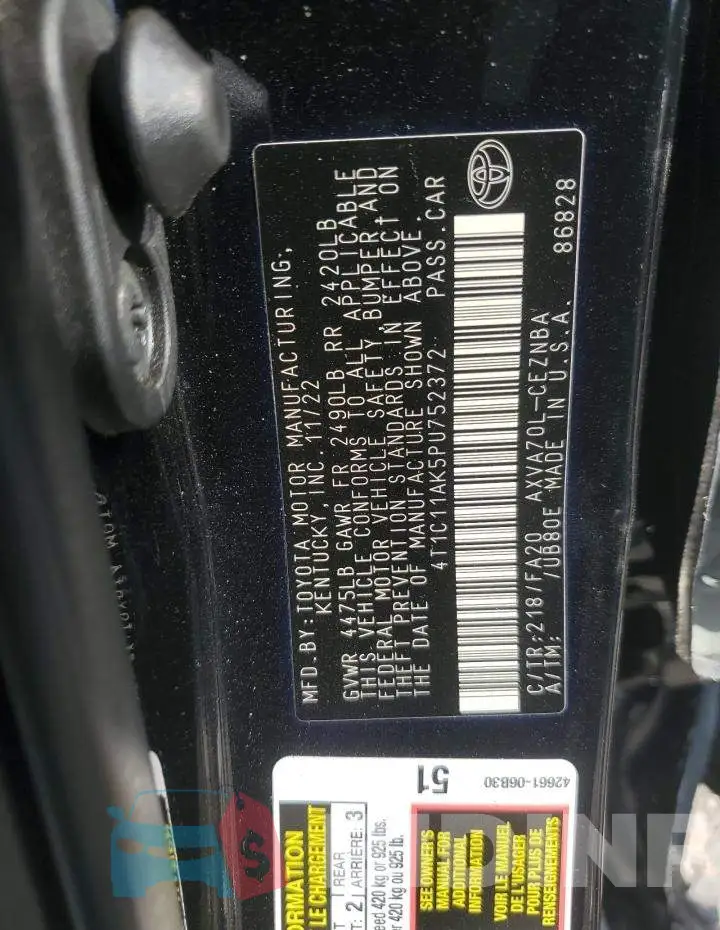 4T1C11AK5PU752372 Photo# 12
