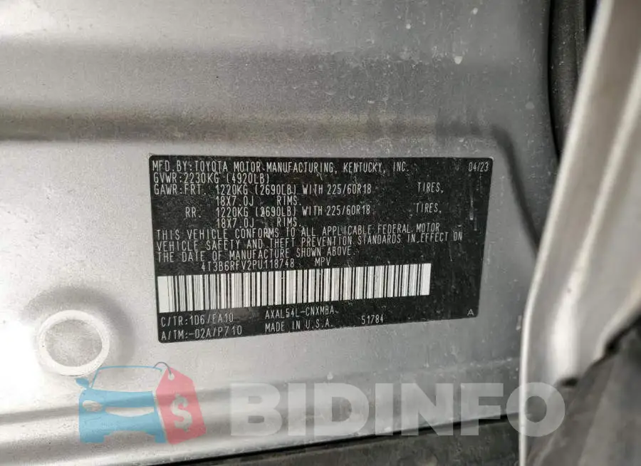4T3B6RFV2PU118748 Photo# 13