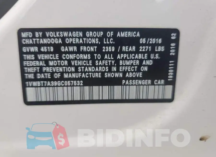 1VWBT7A39GC057532 Photo# 12