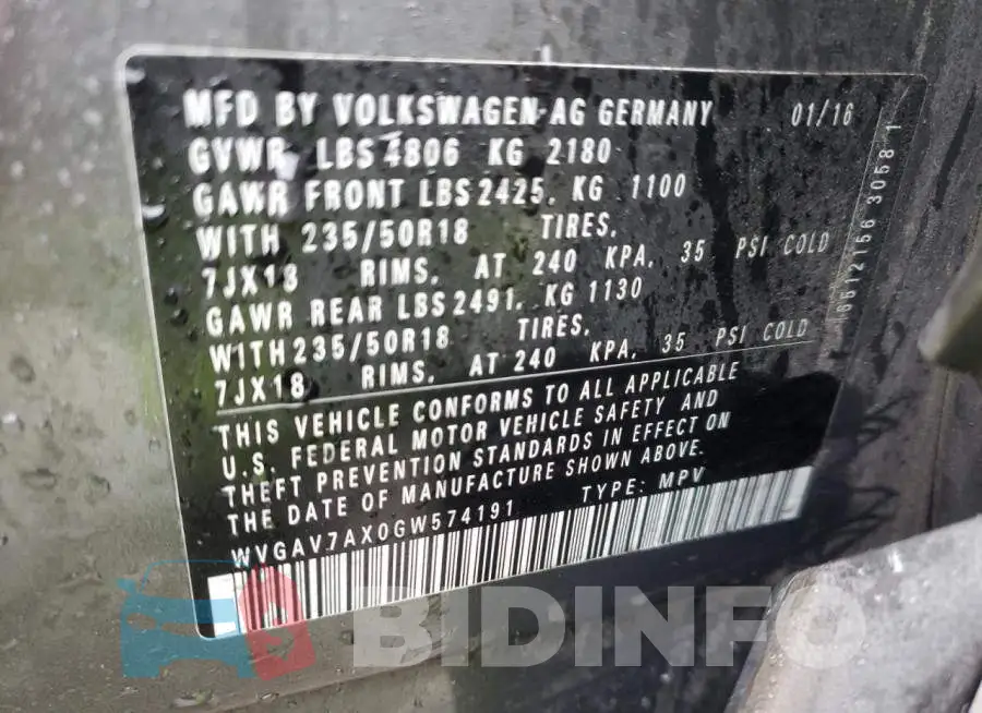 WVGAV7AX0GW574191 Photo# 14