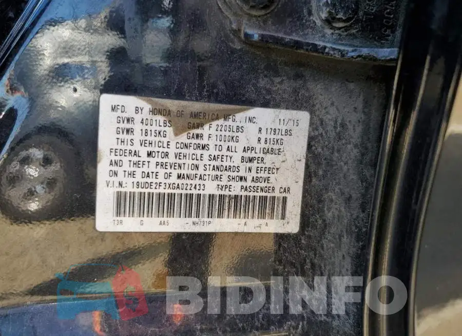 19UDE2F3XGA022433 Photo# 12