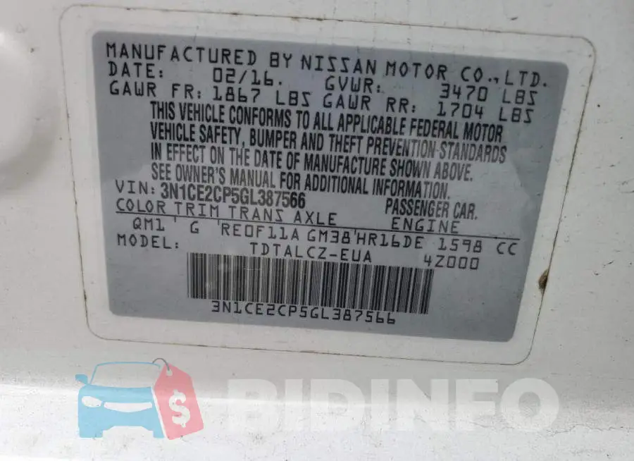 3N1CE2CP5GL387566 Photo# 12