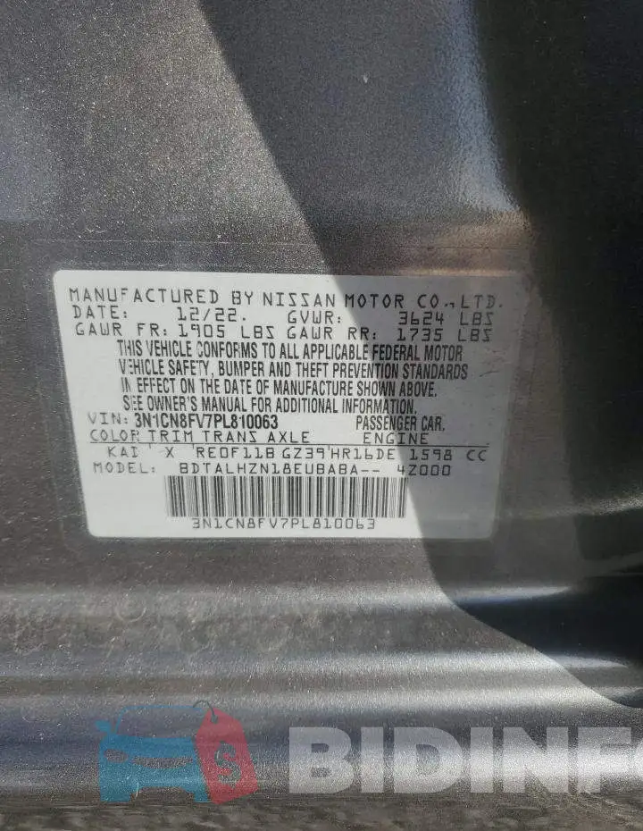 3N1CN8FV7PL810063 Photo# 12
