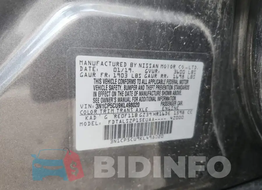 3N1CP5CU9KL498020 Photo# 12