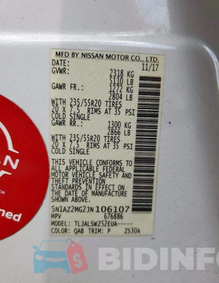 5N1AZ2MG2JN106107 Photo# 13