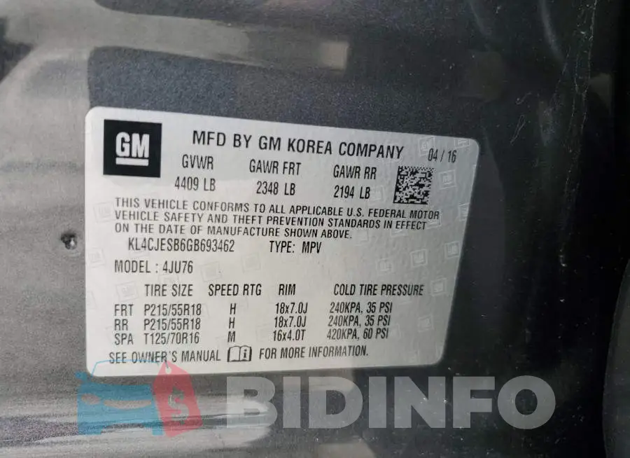 KL4CJESB6GB693462 Photo# 13
