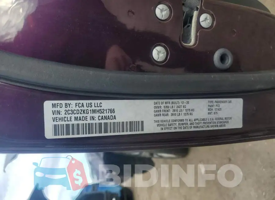 2C3CDZKG1MH521766 Photo# 12