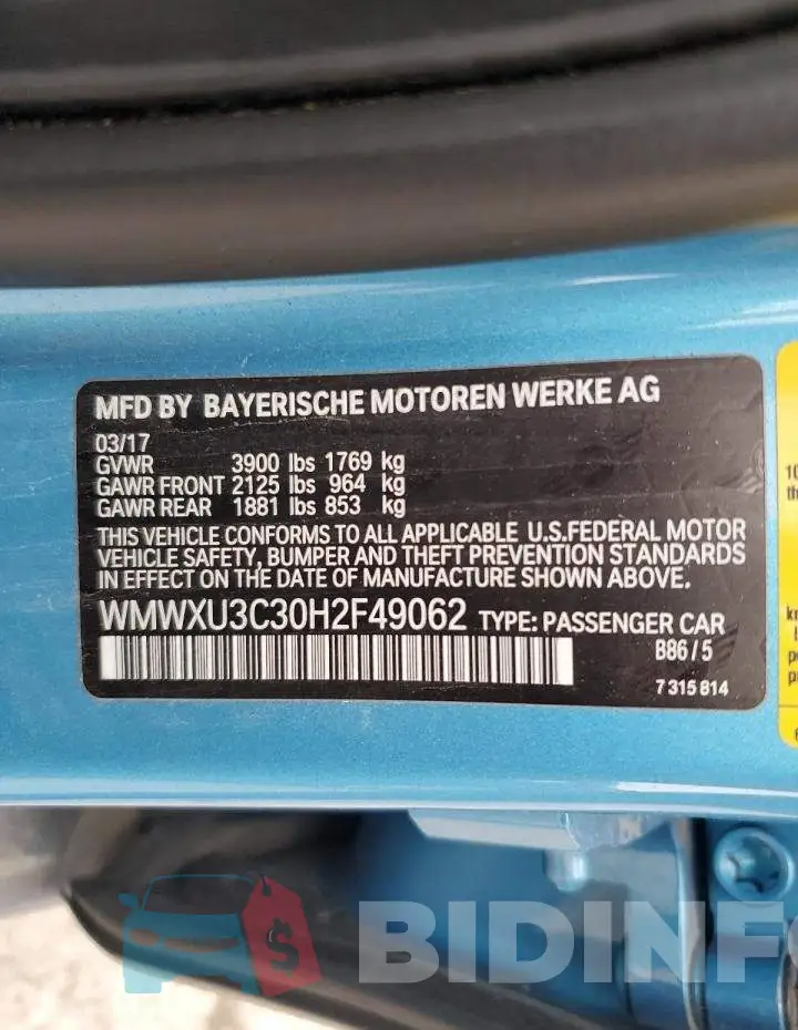 WMWXU3C30H2F49062 Photo# 12