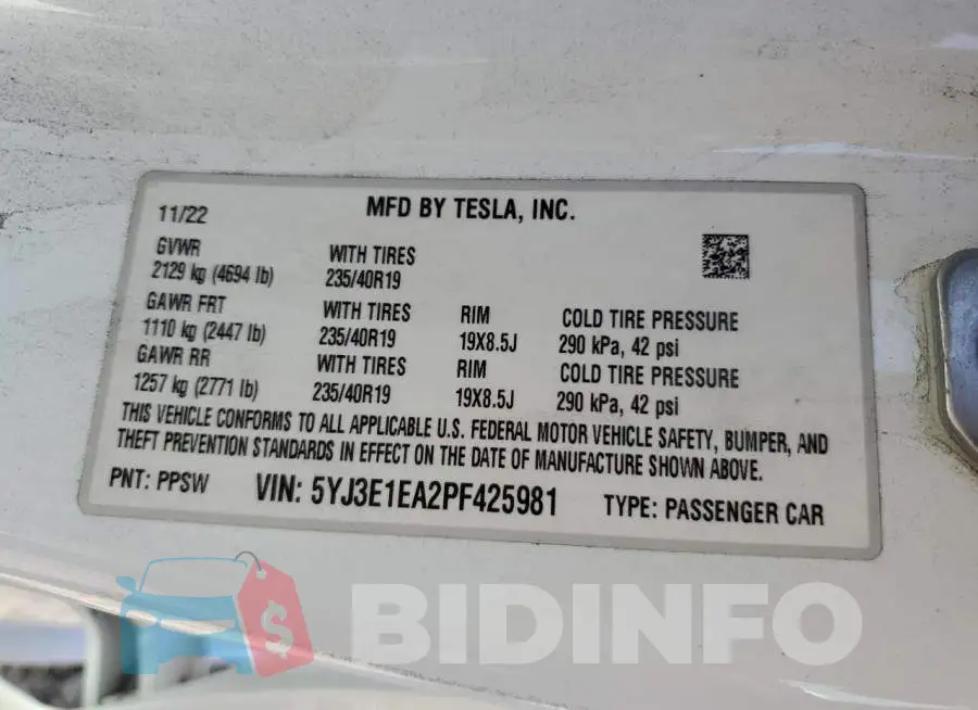 5YJ3E1EA2PF425981 Photo# 13