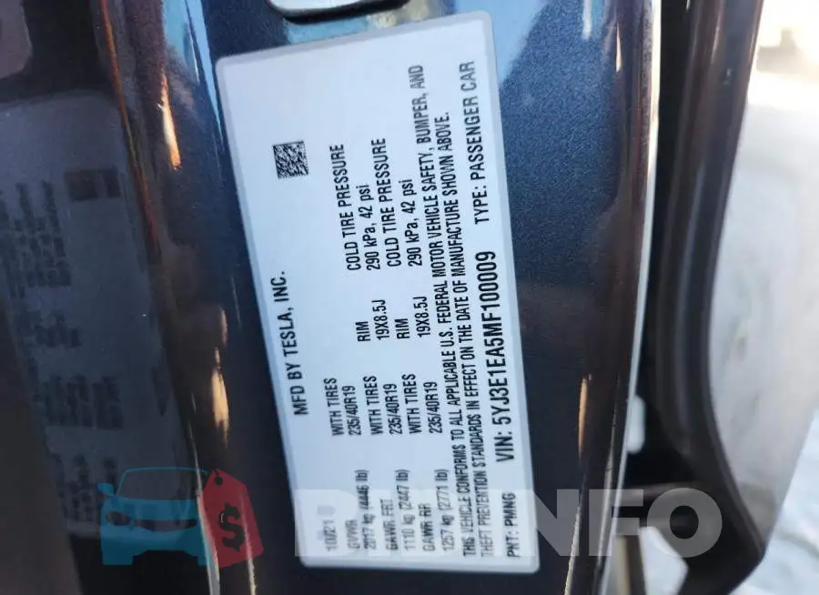 5YJ3E1EA5MF100009 Photo# 12