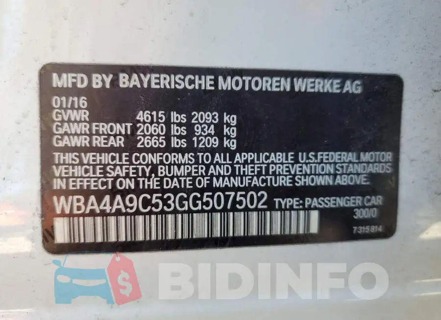 WBA4A9C53GG507502 Photo# 13