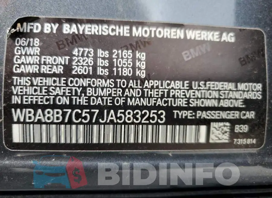 WBA8B7C57JA583253 Photo# 13