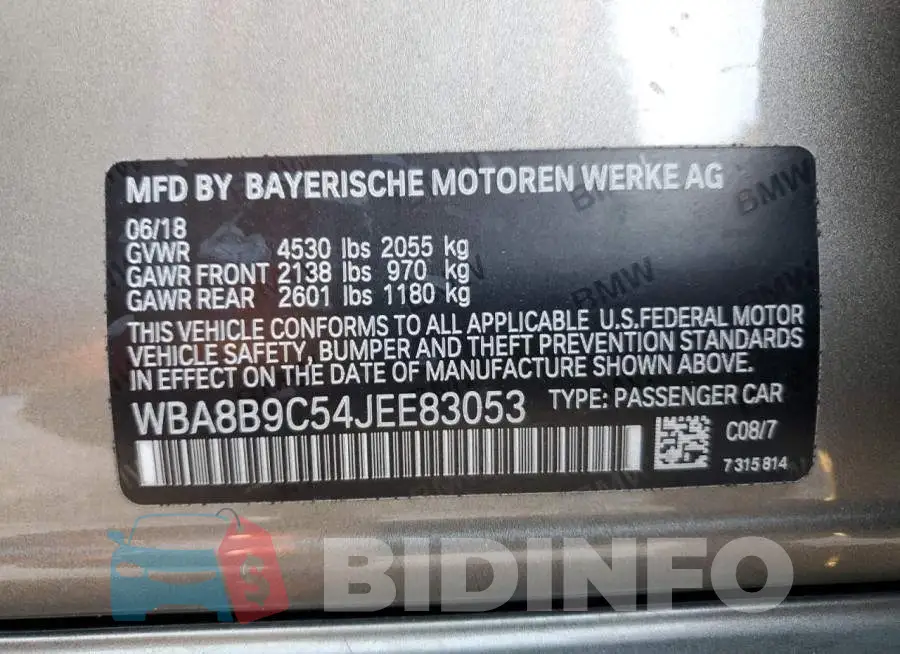 WBA8B9C54JEE83053 Photo# 12