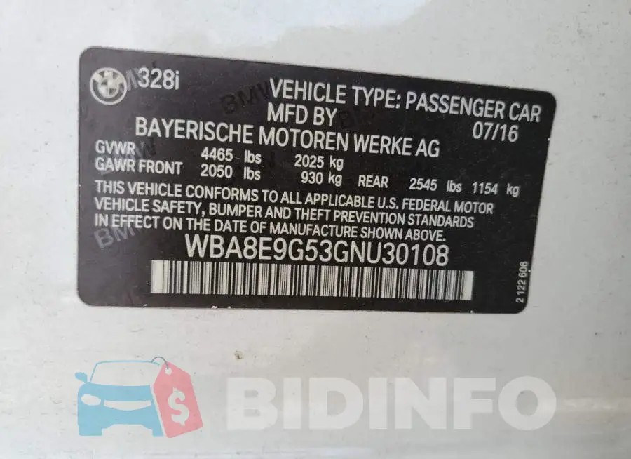 WBA8E9G53GNU30108 Photo# 12