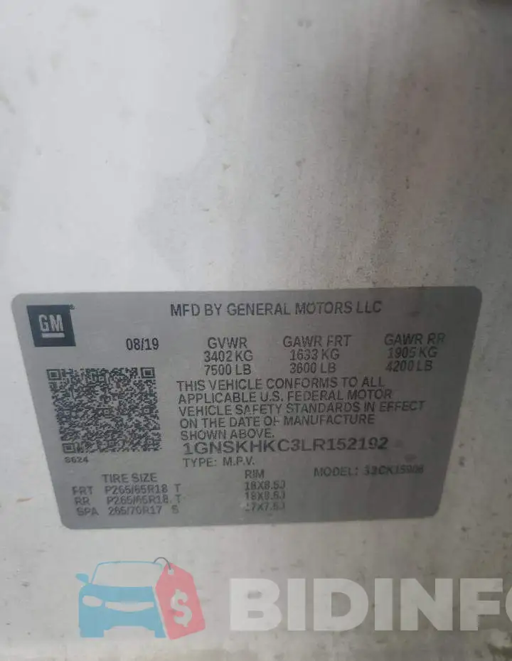 1GNSKHKC3LR152192 Photo# 13