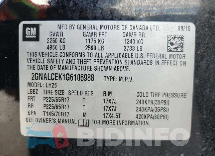 2GNALCEK1G6106988 Photo# 13